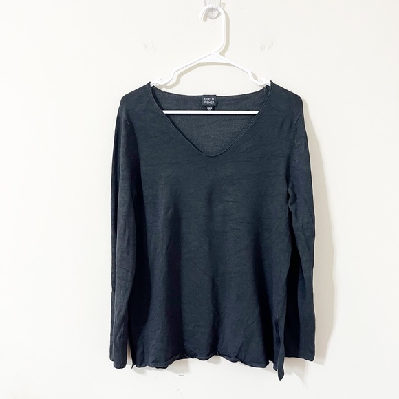 Eileen Fisher Tops - Eileen Fisher Black Silk Blend V-Neck Long Sleeve Blouse Size Medium